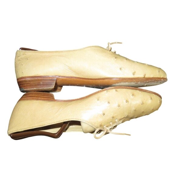 MORESCHI Of Italy Genuine Ostrich Brass Boot Tan Oxford Loafers Dress Shoes - Picture 5 of 9